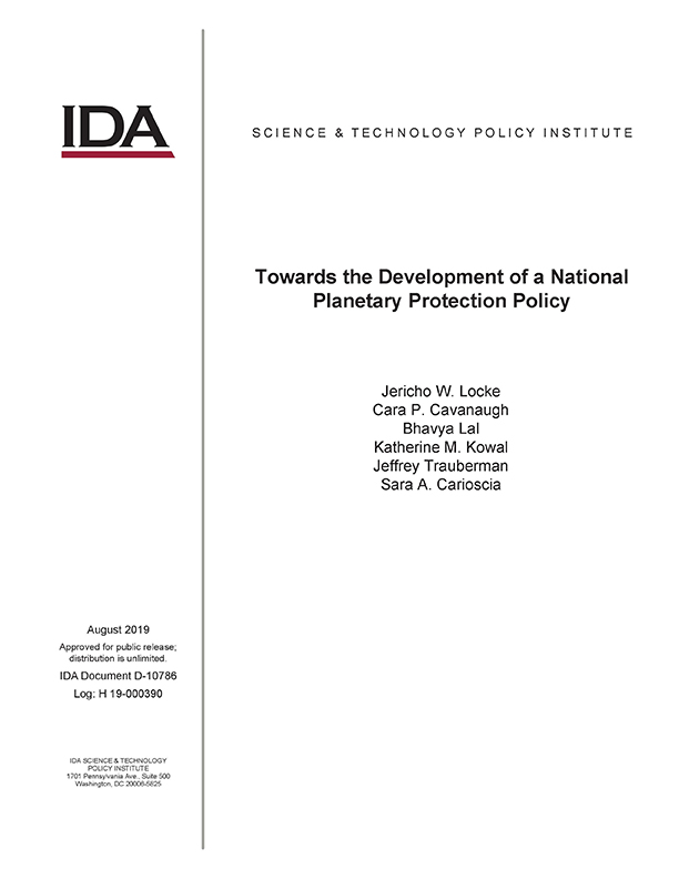 document cover, Towards the Development of a National Planetary Protection Policy