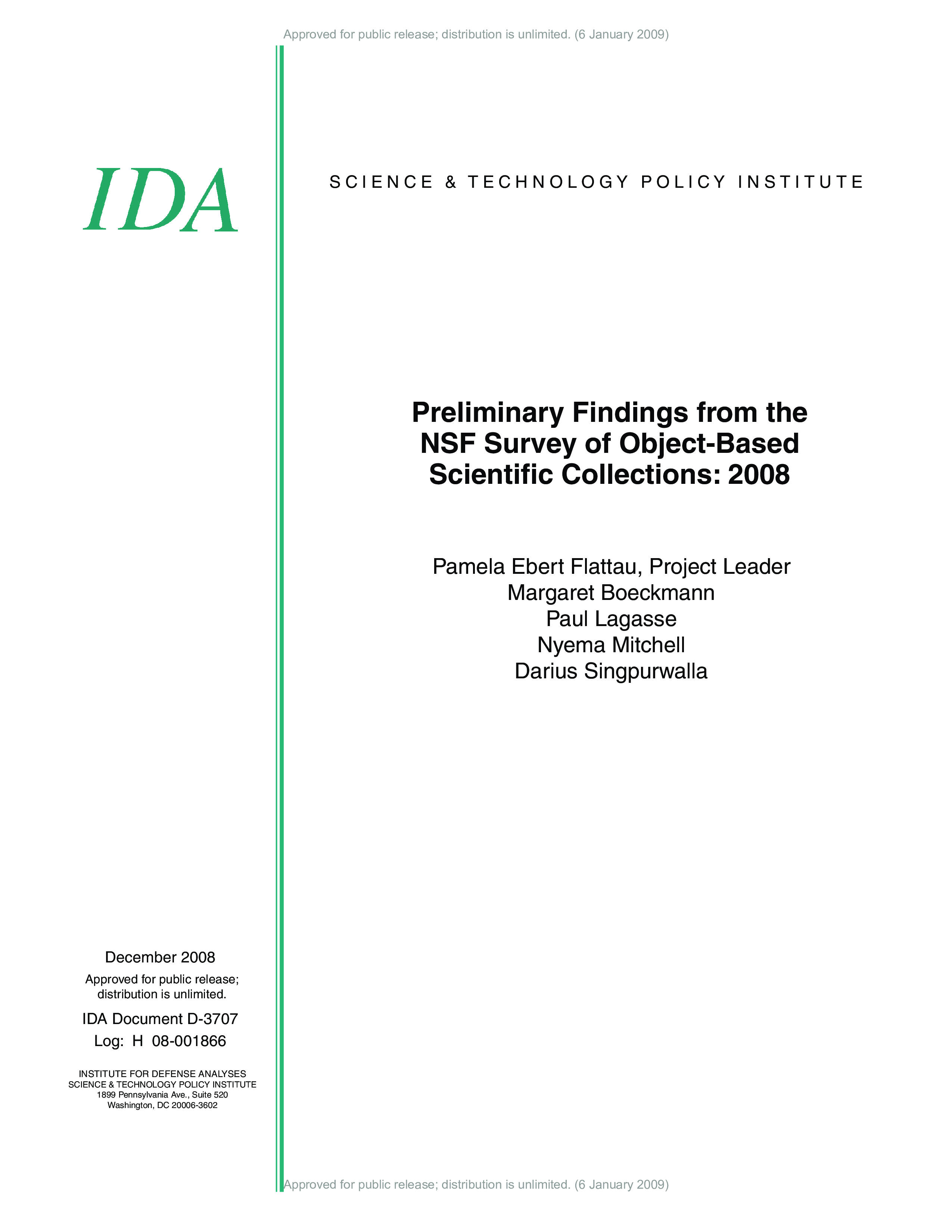 Preliminary Findings from the NSF Survey of Object-Based Scientific Collections: 2008